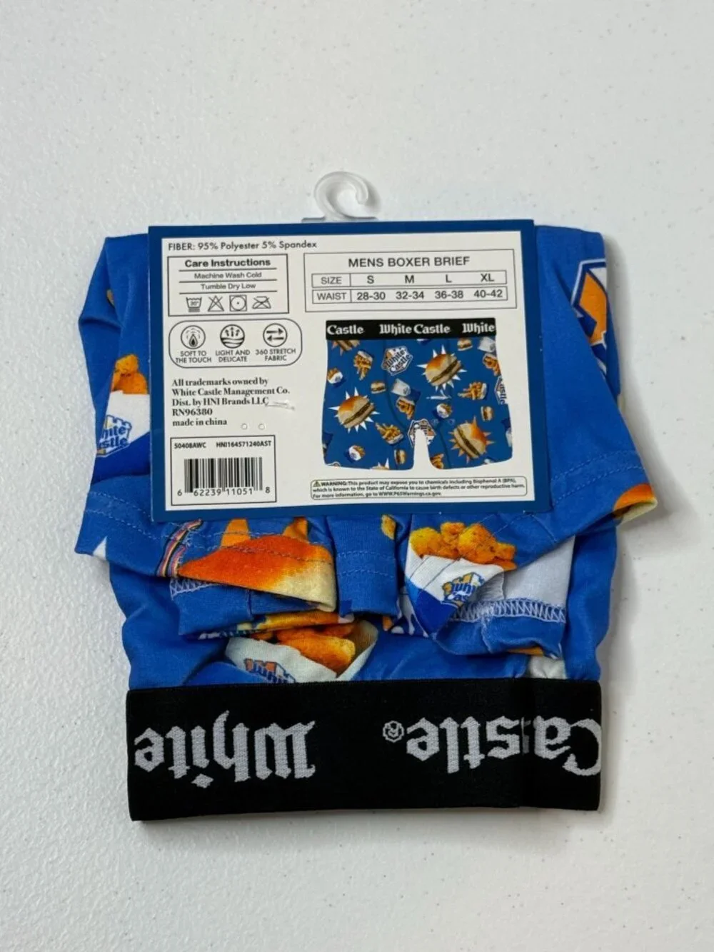 White Castle Men's Boxer Brief Size S Blue Burger Fries Novelty Underwear